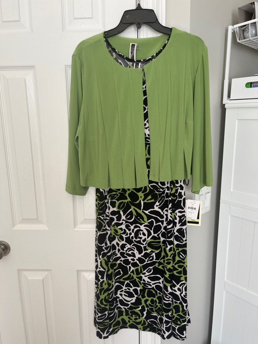 Julian Taylor Green Jacket with Black, White & Green Midi Dress